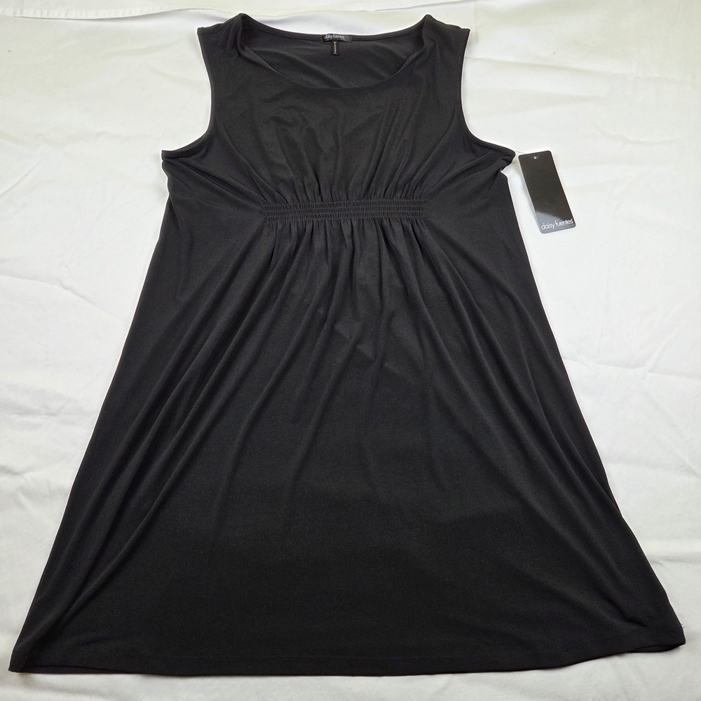 Daisy Fuentes Midi Tank Dress Black Onyx Elastic Waist Sleeveless Stretch XL